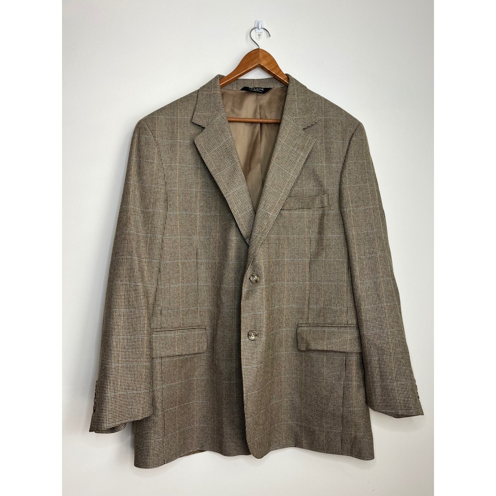 JOS A BANK Mens Plaid Wool Blend Blazer Sport‎ Coat Jacket Brown Tan Size 46R